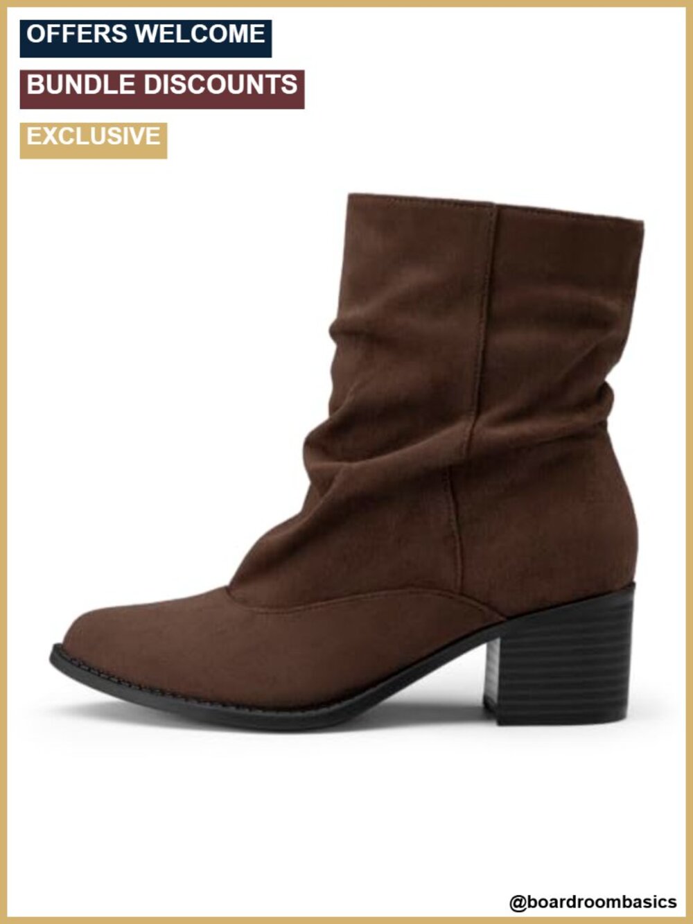 Women's Slouchy Chunky Heel Slip On Ankle Boots Suede Pointed Toe - Picture 4 of 6